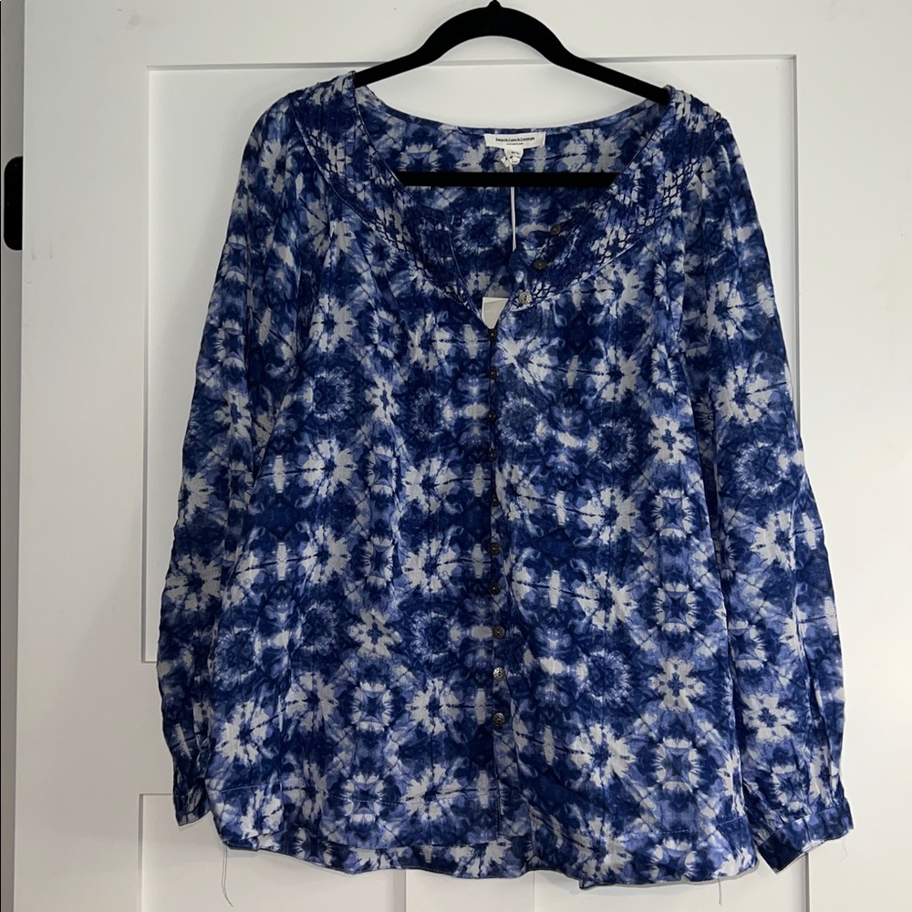 Beachlunchlounge Flowy Blue Tie-Dye Style Blouse - M